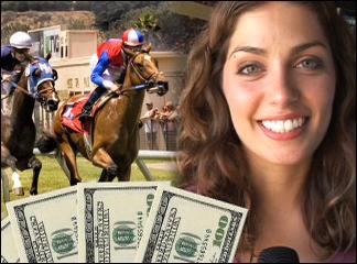 Horse Racing Betting Woman winning cash and smiling